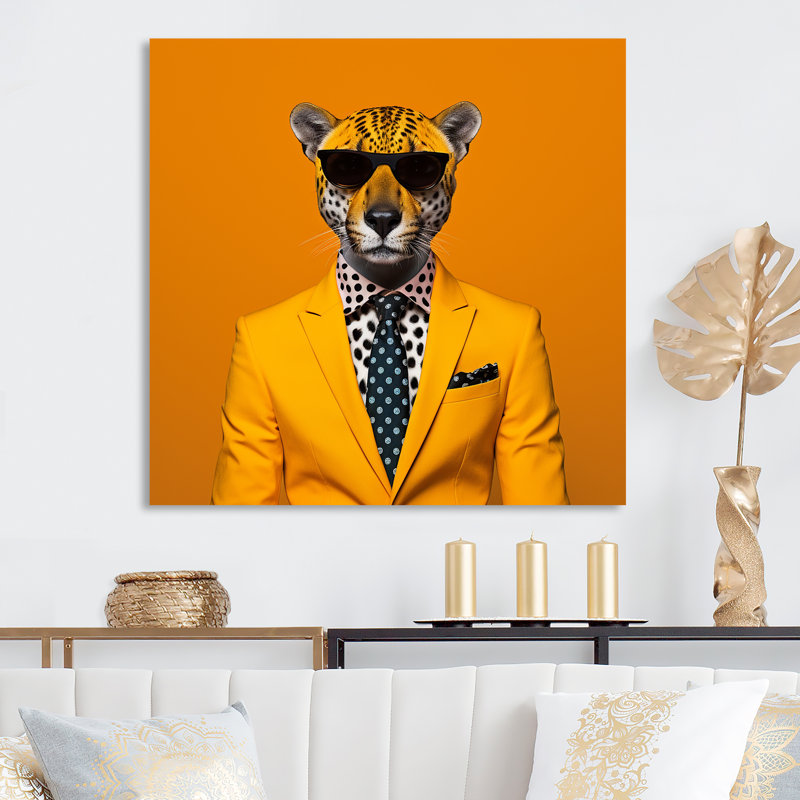 Art mural en métal jaune avec guépard I, H 36 po x l 36 po x P 1,5 po