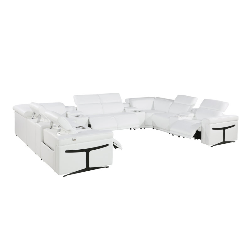 Canapé modulaire en cuir grainé italien inclinable 4 pièces Stanwinn, Cuir véritable blanc