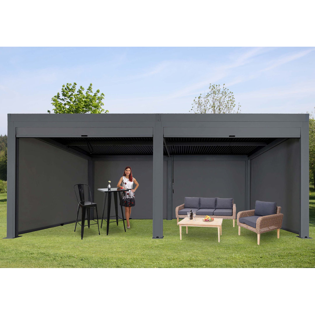 Pergola MCW-L46 Mit 6X Seitenwand, Gartenpavillon Lamellen-Pavillon Rollo, 11Cm-Alu-Gestell, Sturmfest 3X6m