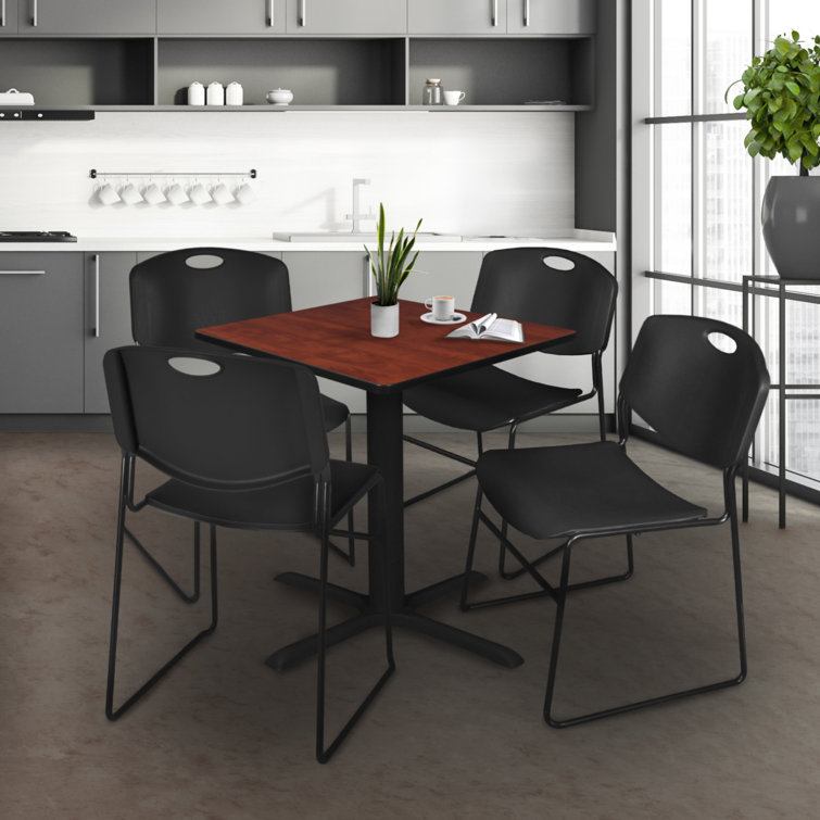Cain Square X-Base Breakroom Table & 4 Zeng Stack Chairs