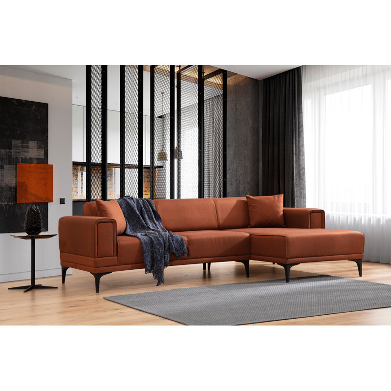 Canapé-lit d'angle, Orienté à droite, Mélange de polyester orange
