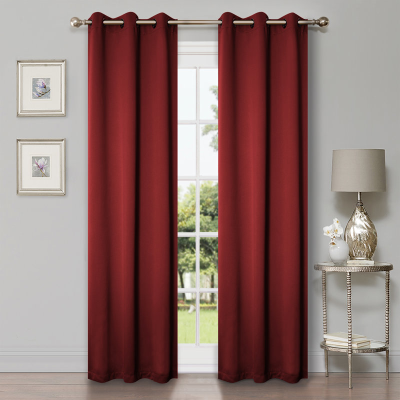  Trixie Millendon Solid Modern Polyester Room Darkening Curtain Pair, 42" W x 108" L, Red