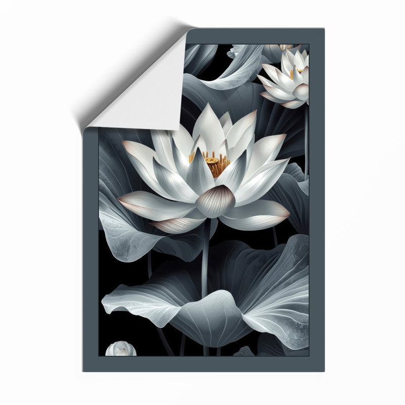 Moonlit Lotus Bloom Botanical - Framed Print, Unframed, A2 - 59.4 x 42.0 cm