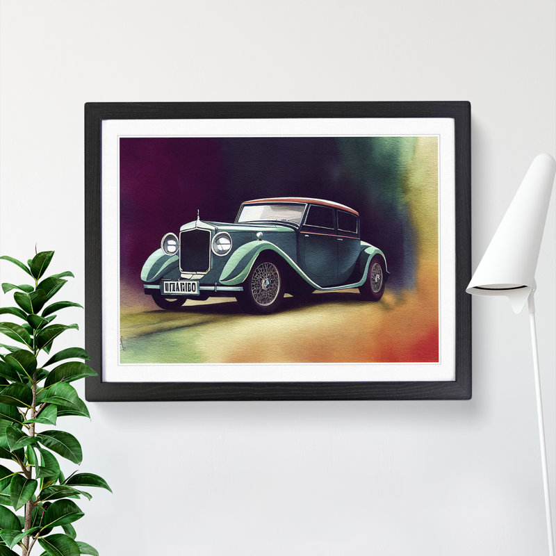 Watercolour Classic Car - Single Picture Frame Painting, 46cm H x 64cm W x 2cm D, Black