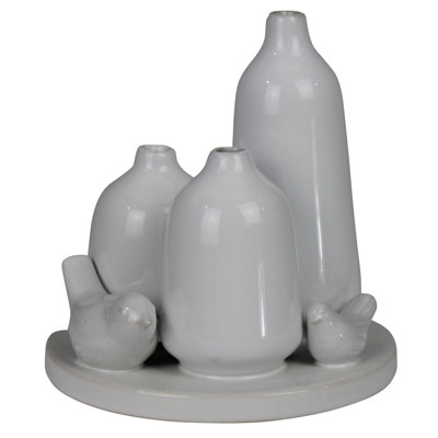 Vase en trio avec deux oiseaux, céramique