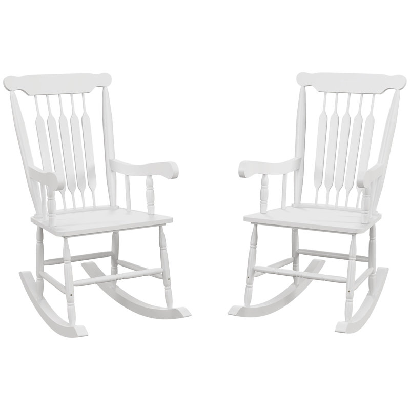 Ensemble de 2 chaises berçantes d'extérieur en bois Outsunny, Blanc