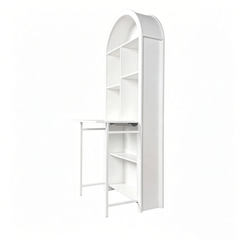 Bureau d'artisanat pliant avec tablettes de rangement, bureau convertible dissimulé en bibliothèque, bureau pliable avec rangement, bureau de disparition pour petits espaces, table de bricolage multifonctionnelle, bureau de coiffeuse