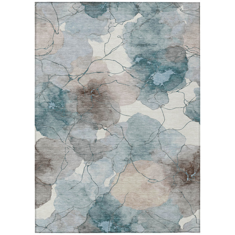 Machine Washable Indoor/Outdoor Chantille ACN2589 Abstract Rug, Teal, 3' x 5'