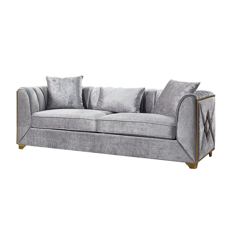 Arron 91.6'' Velvet Sofa, Silver Velvet
