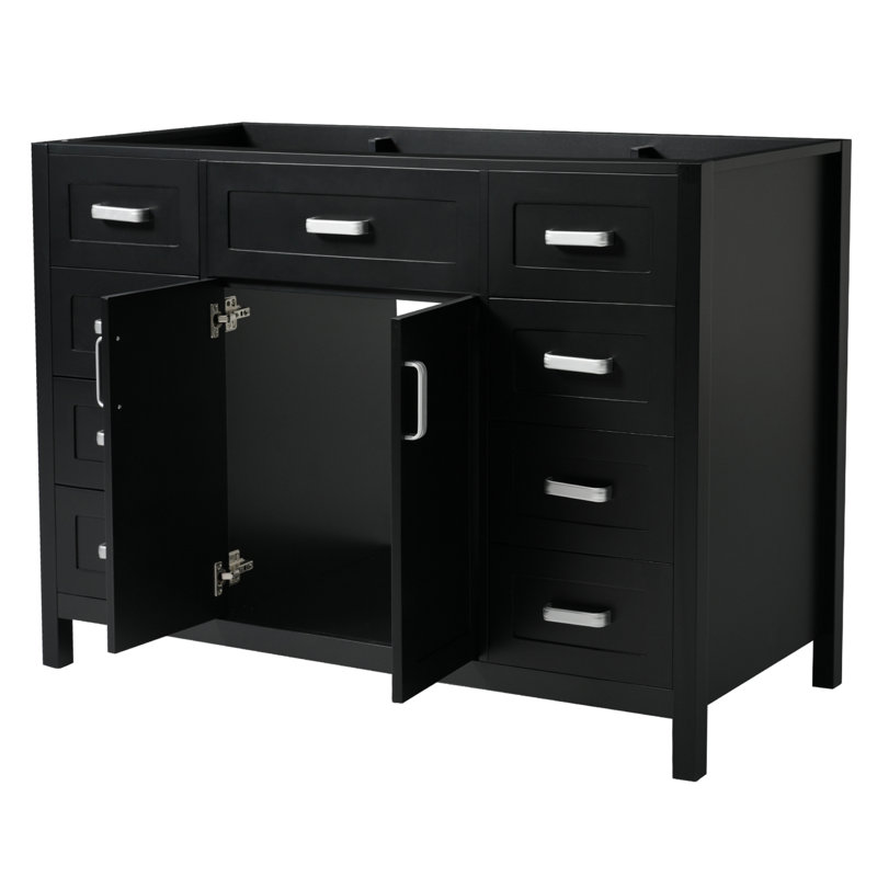Base de meuble-lavabo autoportant de 47 pouces avec portes et tiroirs à fermeture en douceur pour des solutions de rangement et d'organisation modernes pour la salle de bain
