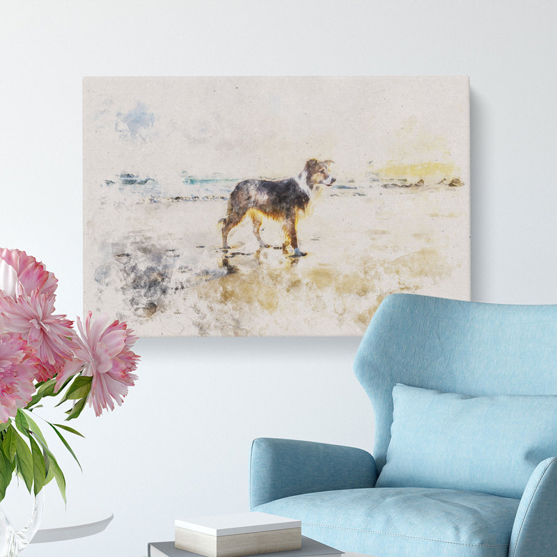 Border Collie Dog At The Beach - Wrapped Canvas Print, 35cm H x 50cm W x 3cm D