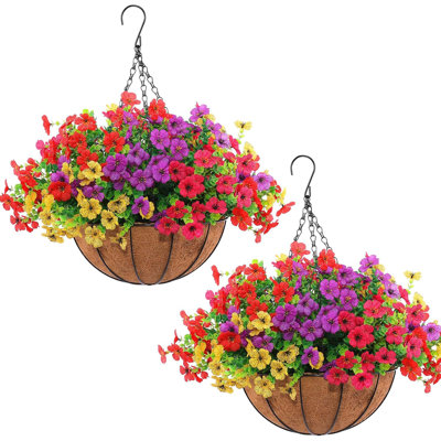 2 Sets Hanging Artificial Flowers With Baskets