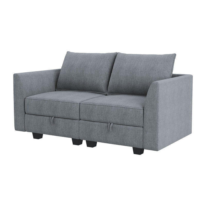 Causeuse à accoudoirs carrés 61 po avec espace de rangement, Mélange de polyester gris bleuté