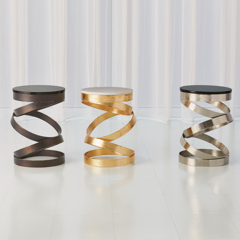 White Marble and Gold Spiral Accent Table
