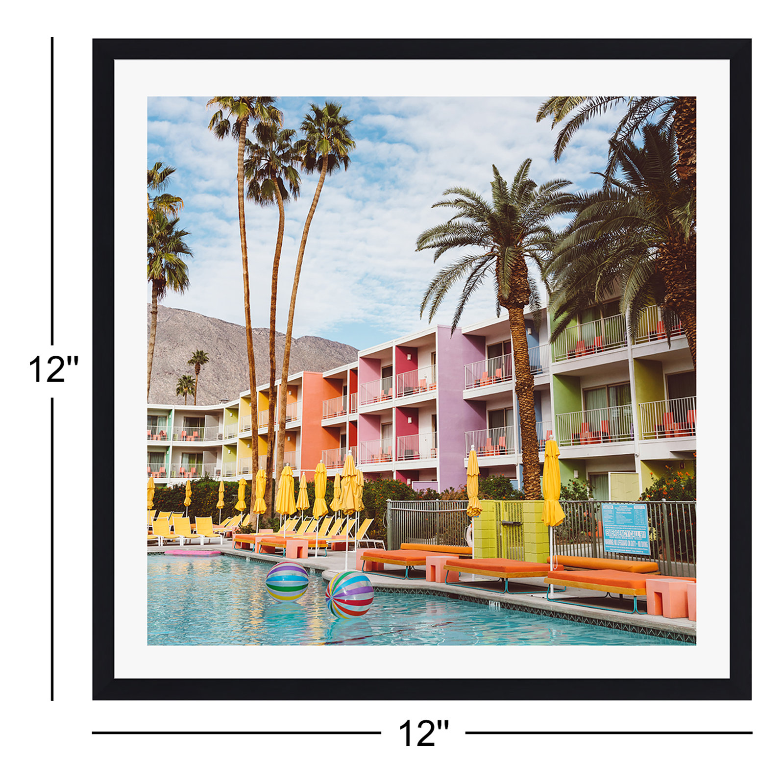 Tulle "Palm Springs Pool Day VII" Print, 12" H x 12" W x 0.75" D, Black Single Picture Framed, Yes