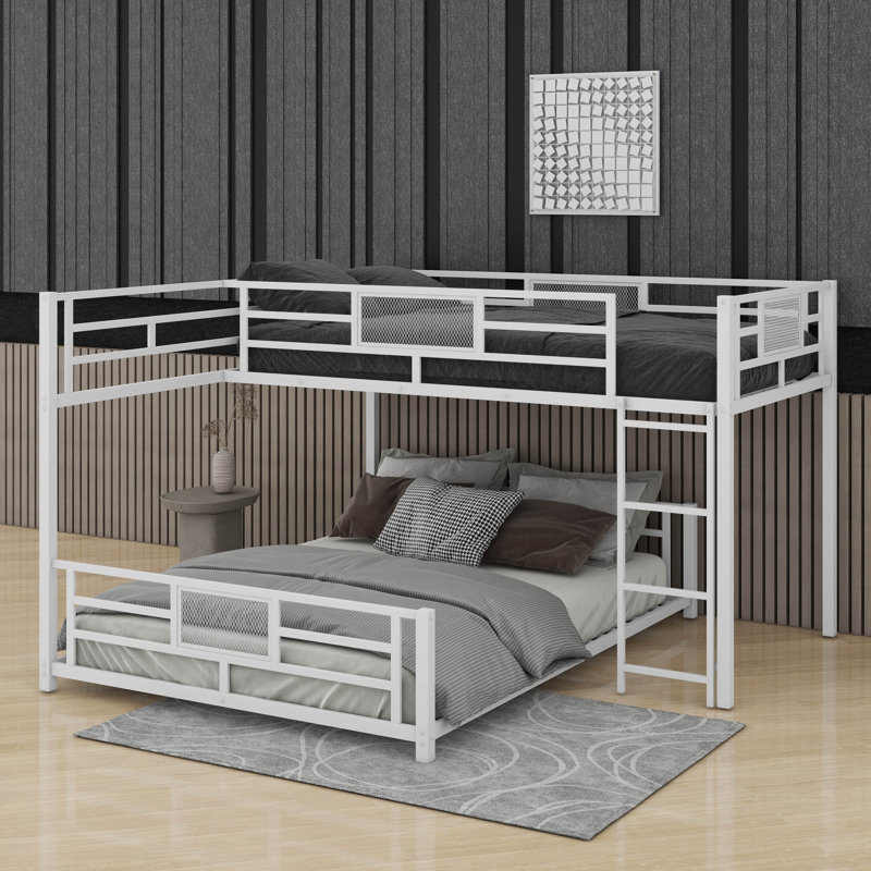 Twin Over Full L-Shaped Metal Size Bunk Bed, White