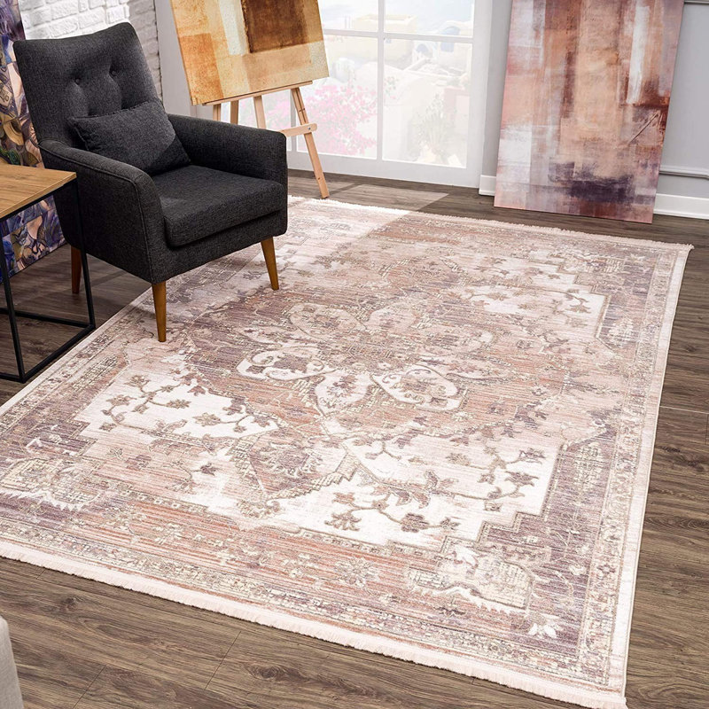 Tapis beige à médaillon classique, Tapis de couloir 2 pi x 15 pi