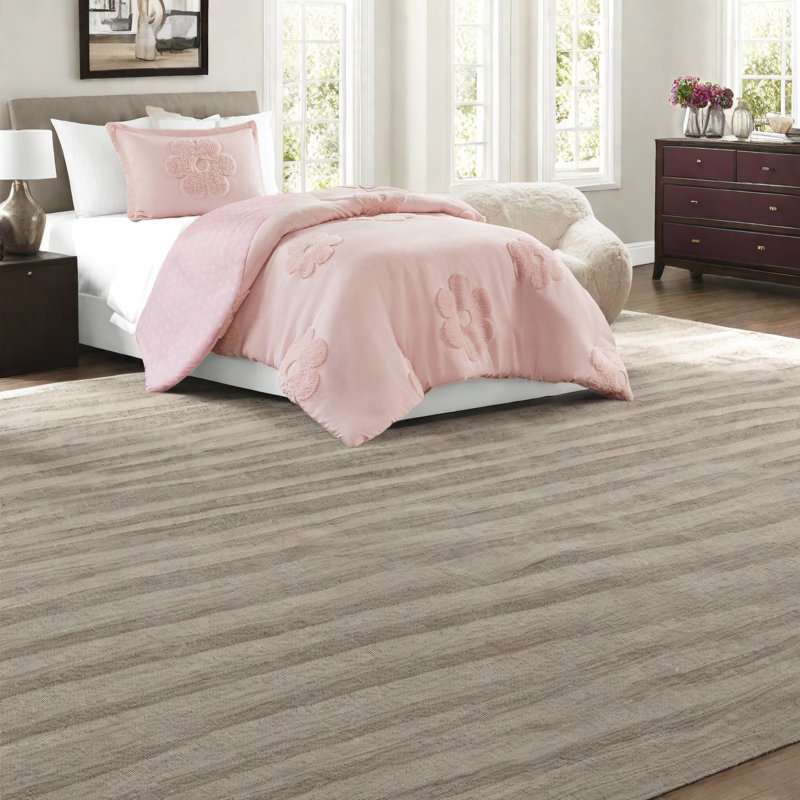 Ensemble de literie confortable en chenille, motif floral simple, rose