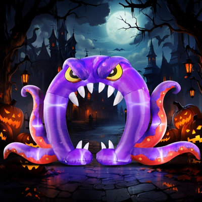 Halloween Inflatable Purple Monster Octopus Archway with Built-In LED Lights, Giant Blow-Up Outdoor Decoration for Lawn, Garden, Yard, Patio, Parties and Halloween Events