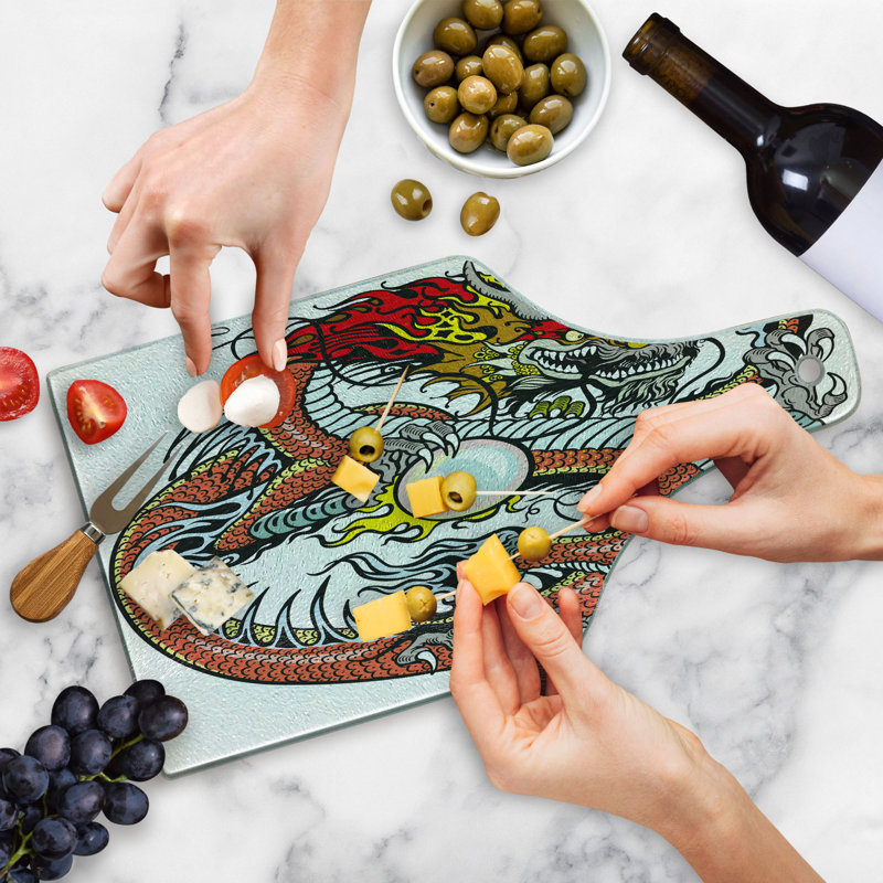 Multicolor Dragon Tempered Glass Cutting and Serving Board