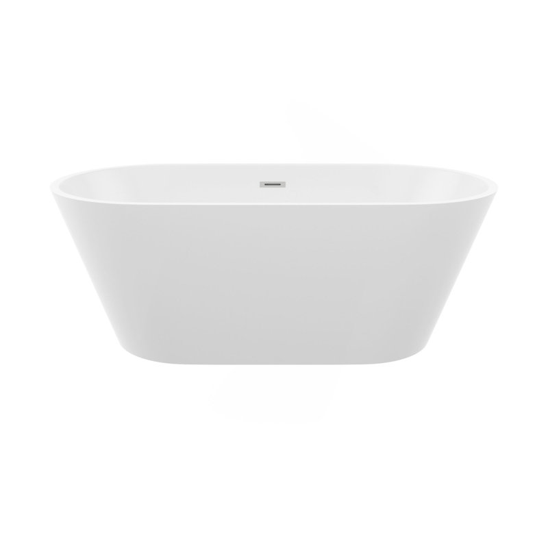 59" Acrylic Freestanding Bathtub, Stand Alone Soaking Tub, Gloss White Finish, Chrome Overflow & Pop-Up Drain