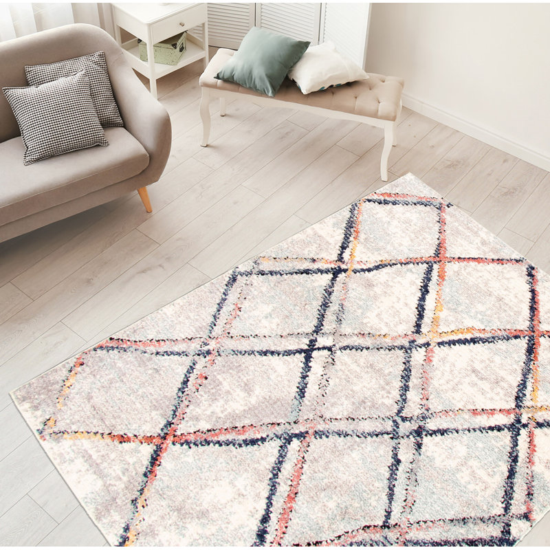 Tapis ivoire / rouge / noir Stigall, Rectangle 6 pi 7 po x 9 pi 6 po