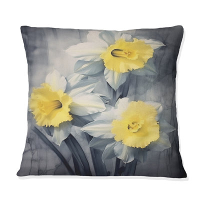 Coussin jaune avec impression de jonquilles Natures jaunes et grises