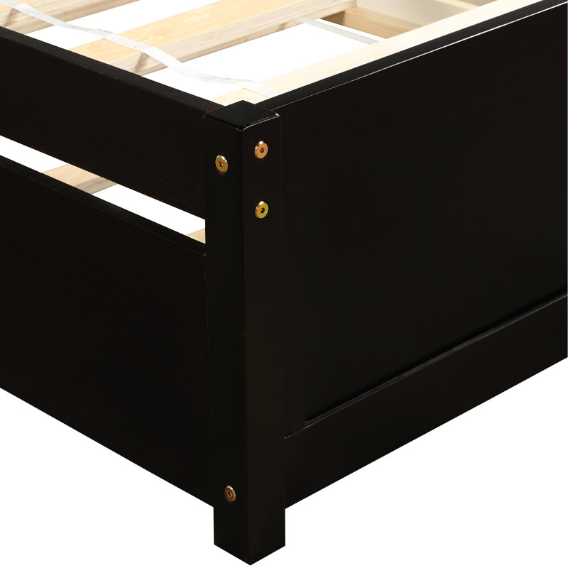 Lit plateforme simple avec lit gigogne en bois massif pour un espace de couchage stable et durable, Espresso