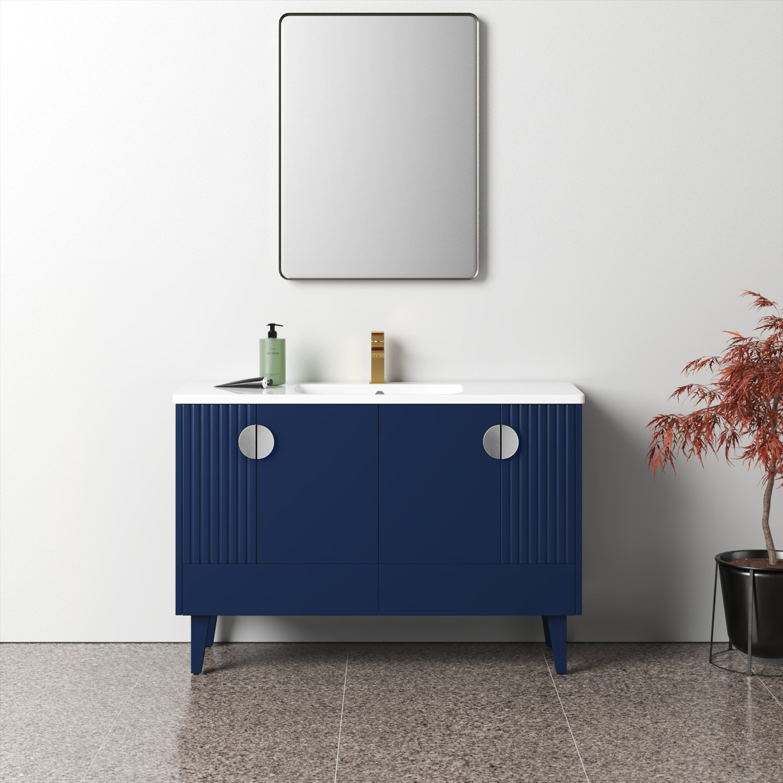 Saimah 48'' Single Bathroom Vanity, Polished Chrome, Navy Blue
