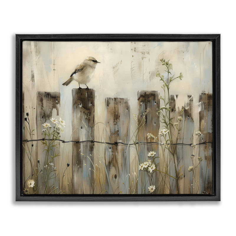  Art mural sur toile flottante avec clôture, oiseau perché à la campagne par Arlington Prints, H 25 po x l 31 po