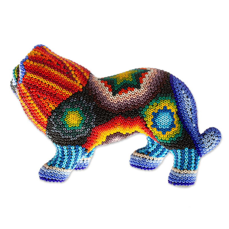 Sculpture Abibat Jalisco Lion Huichol Mache