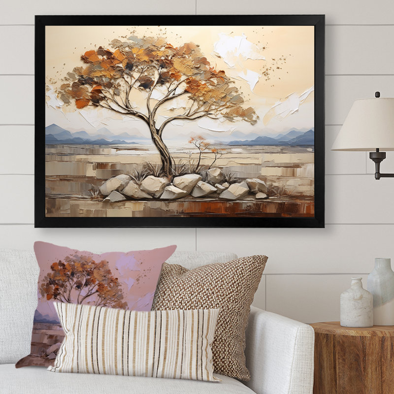 Arbre africain, esprit de la nature 2 - Art mural africain, Cadre d'angle fermé noir, H 34 po x l 44 po x P 1,5 po