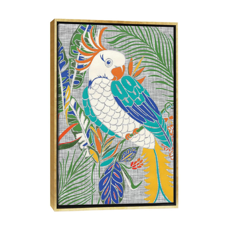«Tropical Cockatoo» par Chariklia Zarris - impression d'art graphique, H 60 po x l 40po x P 1,5 po, Toile encadrée d'or