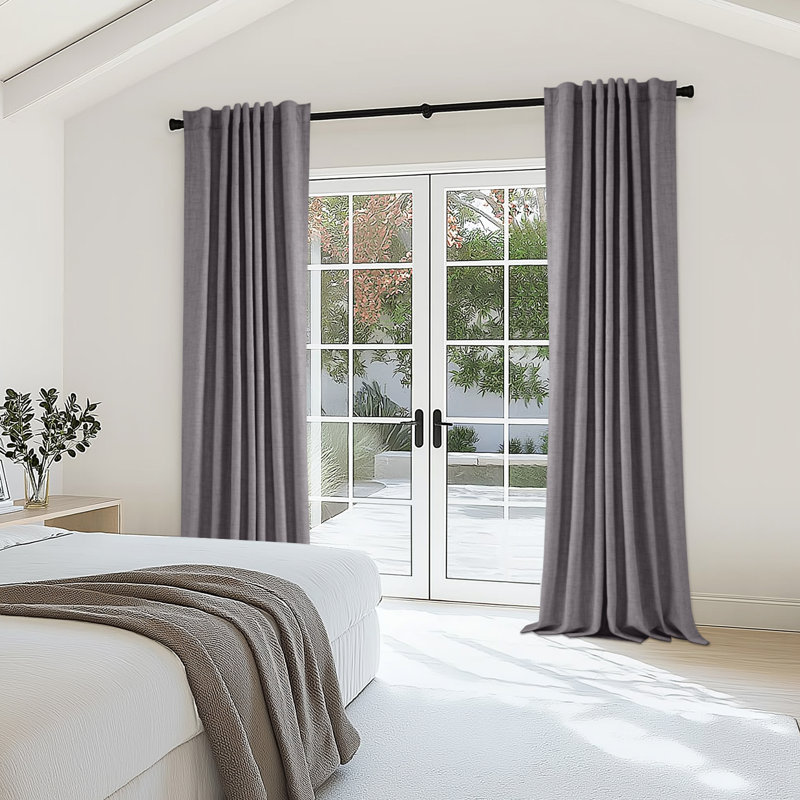 Cadnite 50" W Thermal 100% Blackout Linen Textured Curtain Panels, 50" W x 90" L, Dark Gray
