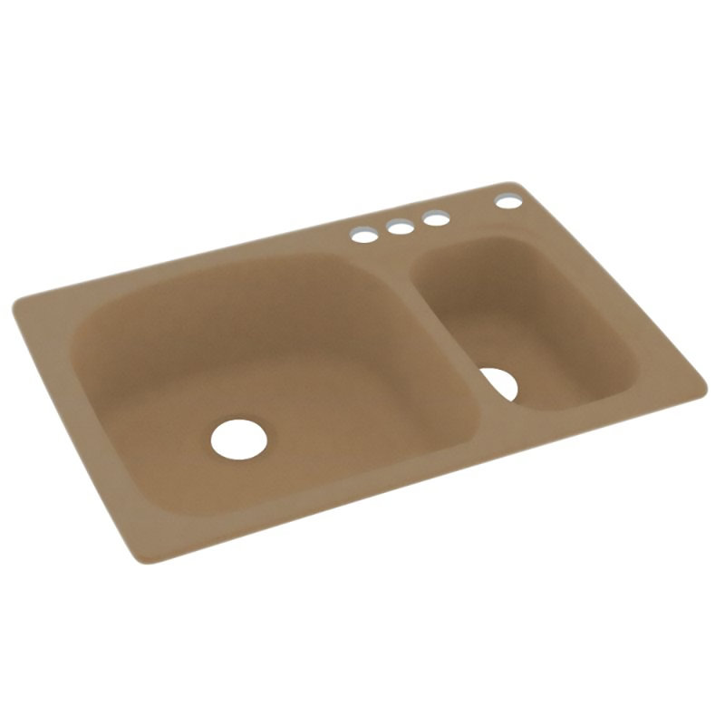 Évier de cuisine à double cuve à montage double L 33 po x l 22 po, 4 trous, Orge