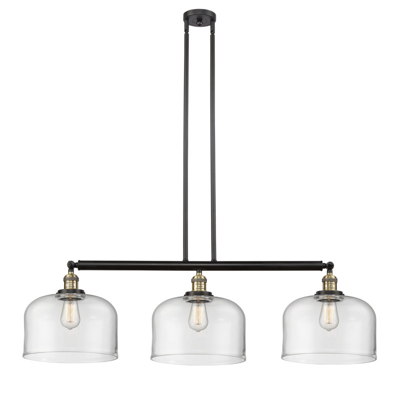 Bell - Luminaire suspendu pour îlot de cuisine 3 lumières 42 " , Clair, Laiton antique noir, DEL