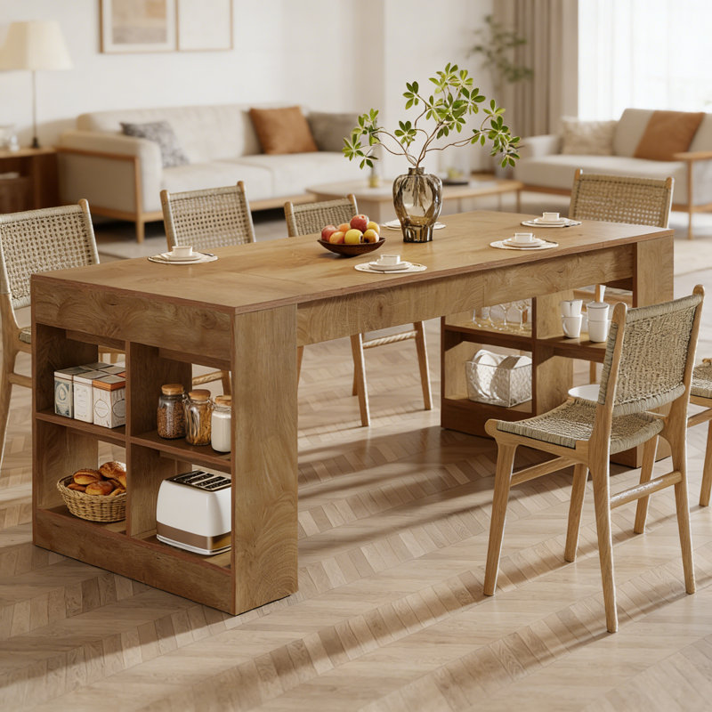 Dining Table for 6-8 People, 70.87-Inch Large Rectangle Kitchen Table with Open Storage Shelves for Dining Room, Kitchen, Living Room (Brown)
