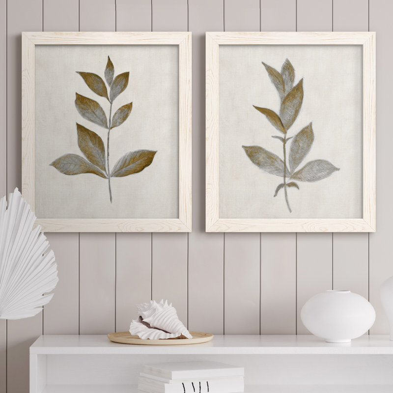 Bronze Leaf I - ensemble de 2 reproductions, Blanc, H 24 po x l 36 po, Toile encadrée