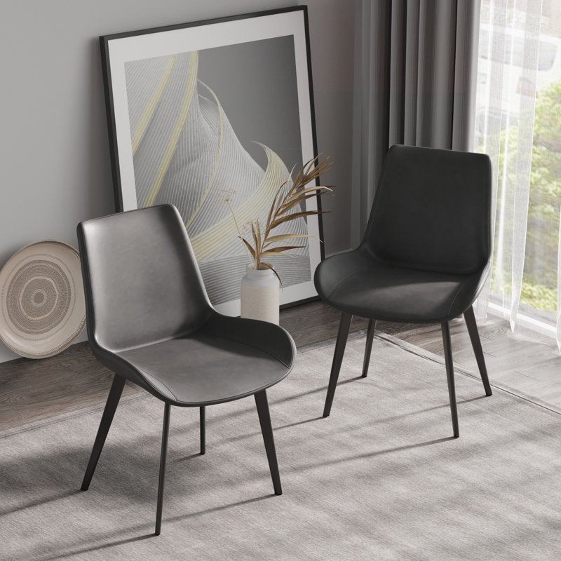 Chaise d'appoint en cuir Angiens, Gris foncé, 2