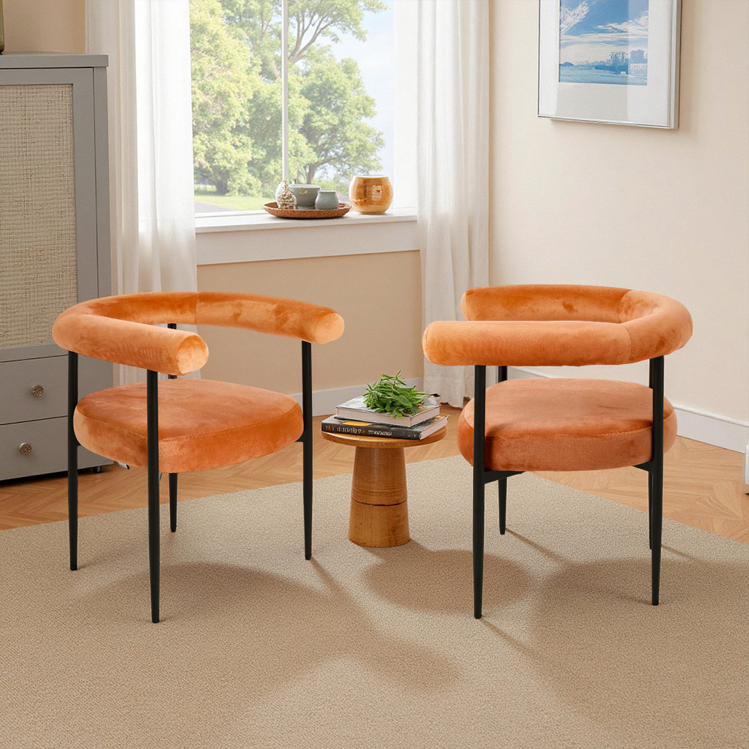 Set of 2 Modern Dining Chairs with Black Metal Legs