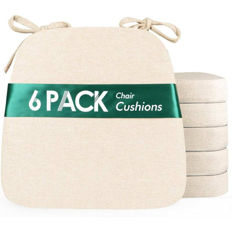 Dining Chair Cushions Set of 6, 2.5 inch Thick Kitchen Chair Pads with Ties.17” x 16”, Beige, Beige