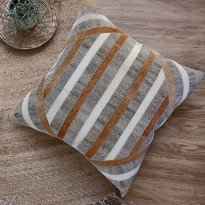 Textured Striped Faux Leather Throw Pillow