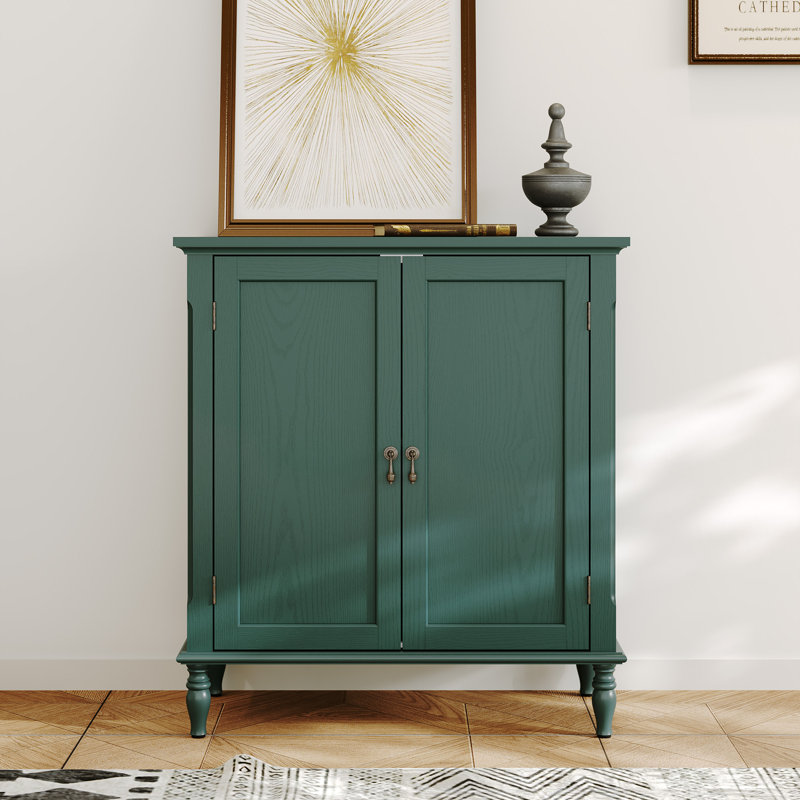 34.5'' Vintage Solid Wood Veneer Buffet Cabinet with Adjustable Shelves, Green, Green