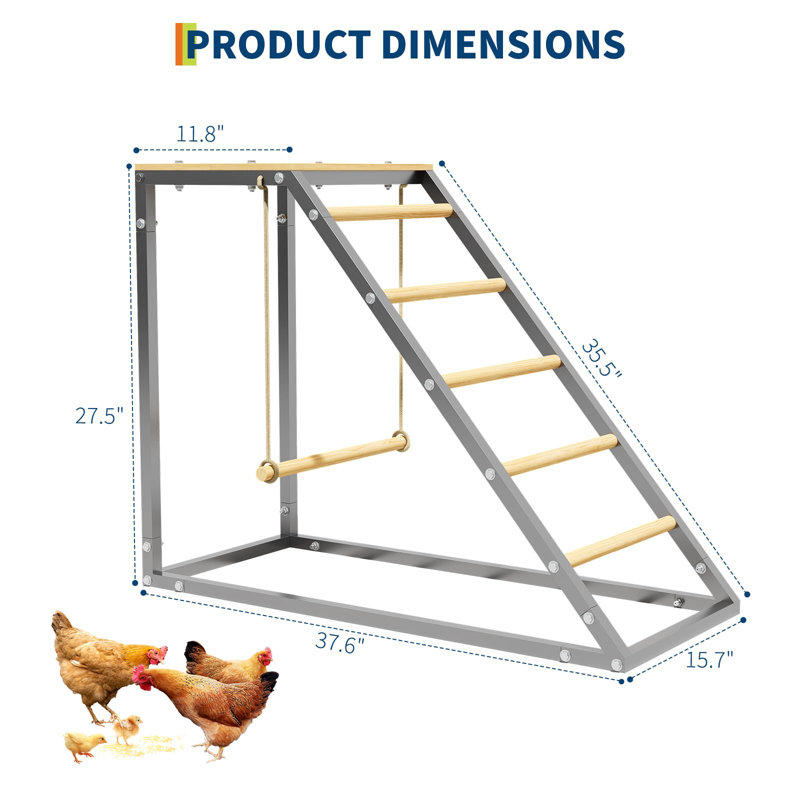 Perchoir à poulet avec échelle en bois, perchoirs en métal pour poulailler, poulailler facile à nettoyer pour les poulets de basse-cour