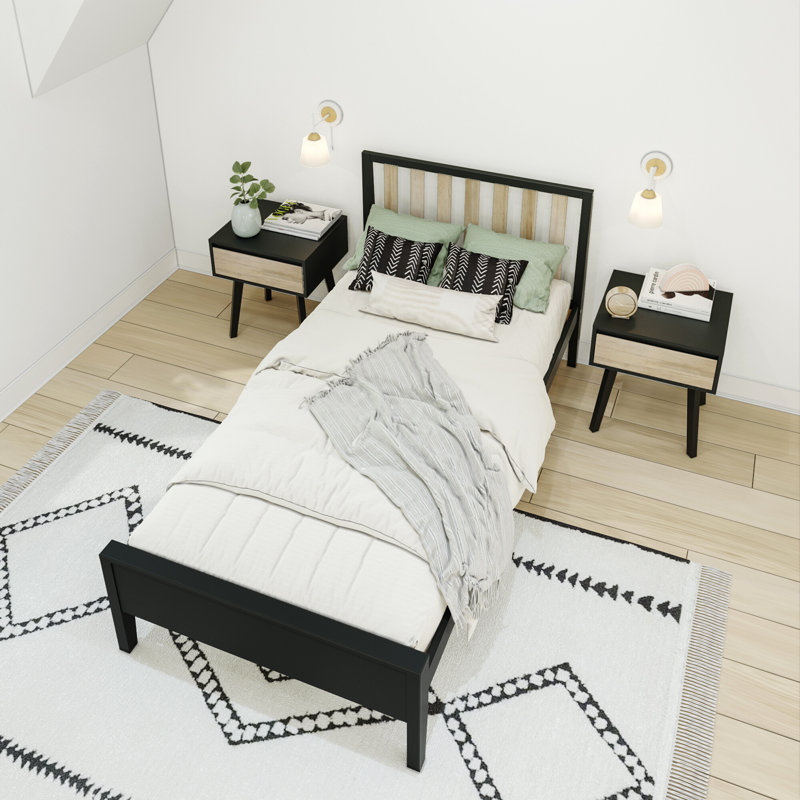 Brubaker Lievin Solid Wood Panel Bed, Twin, Black/Blonde