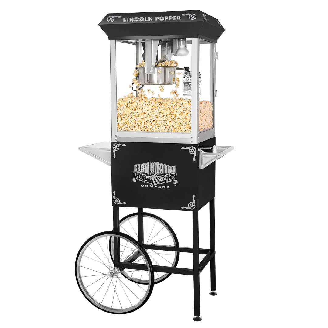Lincoln Popcorn Machine with Cart - 8oz Popper with Stainless-Steel Kettle by Great Northern Popcorn Great Northern Popcorn