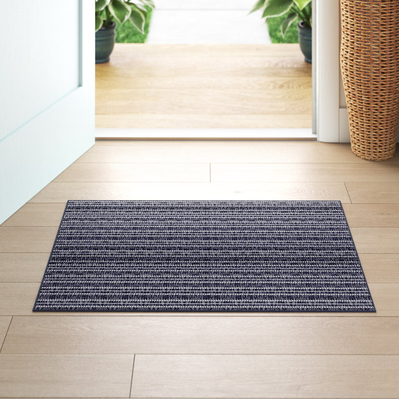 Tapis rayé bleu marine intérieur / extérieur Joey, Rectangle 8 pi x 10 pi
