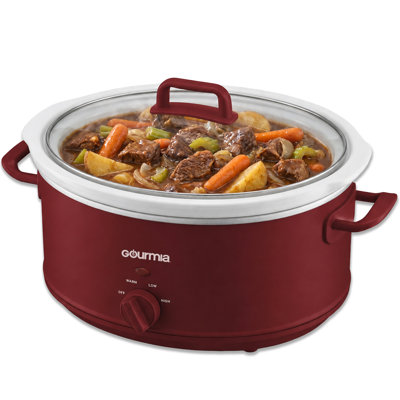 Gourmia 7 Qt Slow Cooker, 3 Heat Settings, Removable Ceramic Pot, Red