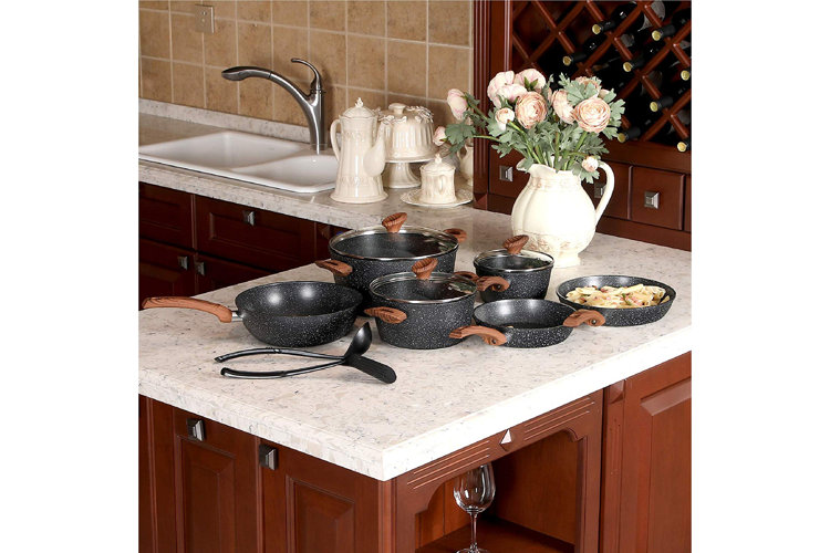  WearEver, Champagne Nonstick Cookware, Pots and Pans Set, 15  Pieces: Home & Kitchen