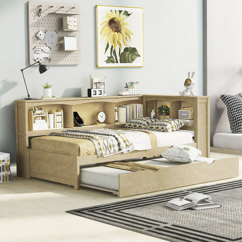 Daybed With Trundle,USB Ports And Storage Cabinets, Wood